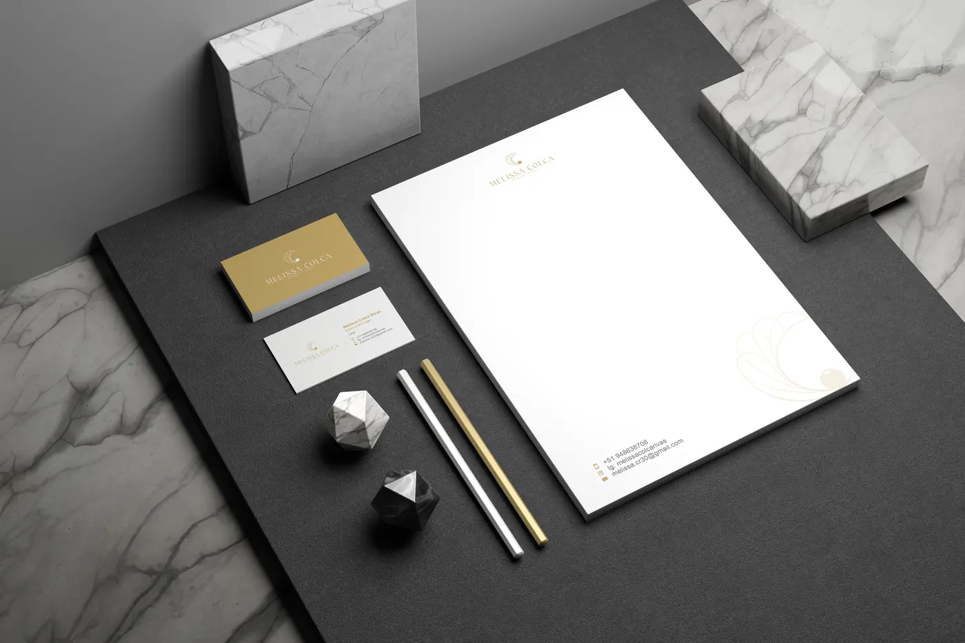 Papelería corporativa de Melissa Colca